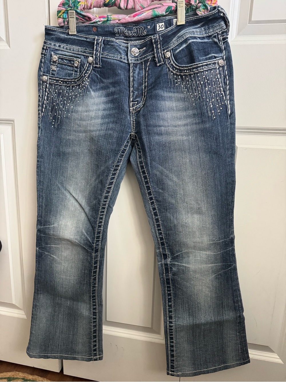 Miss Me Denim Boot Cut Jeans with Rhinestone Fringe SIZE 30X30